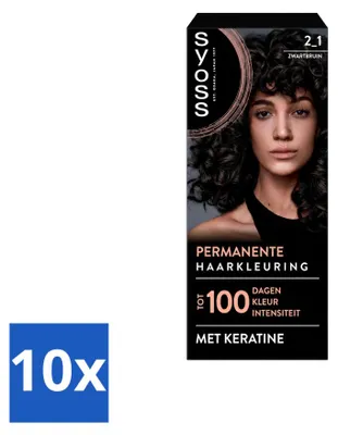Produktbild von 10 x SYOSS Permanente Haarkleuring - 2-1 Schwarzbraun - Haarfarbe mit Keratin - Vorteilspackung - 10 Stücke