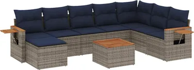Produktbild von vidaXL 9-tlg. Garten-Sofagarnitur mit Kissen Grau Poly Rattan