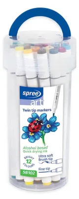 Obrázok produktu pre Obojstranné fixky s štetcom Spree, 12 farieb – Koh-I-Noor