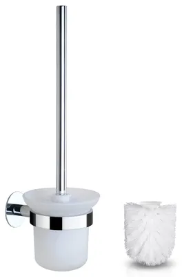 Produktbild von Toilettenbürste Wandmontage, Edelstahl, silber, 2 weiße Bürstenköpfe, ohne Bohren, für Badezimmer