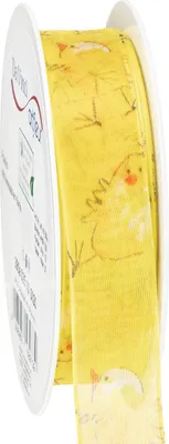 Produktbild von Organzaband mit Kückenmotiv für Frühlingsdekoration und Geschenke