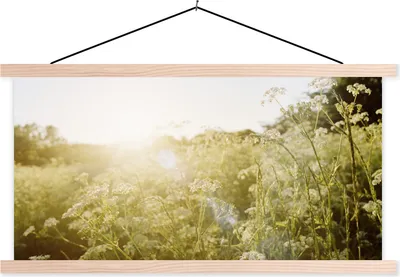 Produktbild von MuchoWow® Textilposter Blumen - Weiß - Frühling 60x30 cm mit holzfarbenen Rahmen - Dekoration