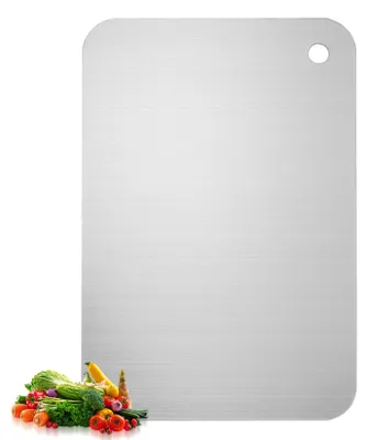 Produktbild von 1-teiliges Schneidebrett aus Titan, Schneidebrett aus Edelstahl, doppelseitiges Metallschneidebrett, Schneidebrett aus Edelstahl für Fleisch, Brot, Gemüse und Obst (30 x 20 cm)