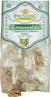 Produktbild von Torroncini mit Walnüssen und Honig aus Sardinien, hart, 200g, weißer Nougat, Torrone, Pruneddu Torronificio Artigianale