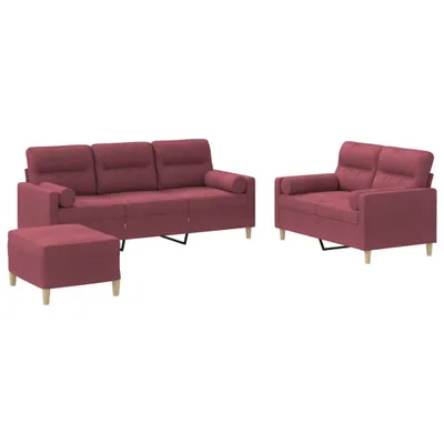 Produktbild von 3-tlg. Sofagarnitur mit Kissen Weinrot Stoff