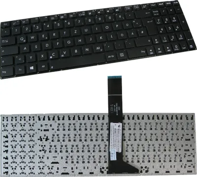 A top-down view of a laptop keyboard and its disassembled base.