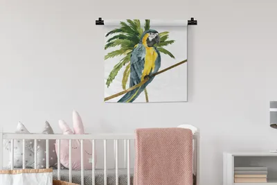 Produktbild von MuchoWow® Wandteppich Wandbehang Dschungel - Papagei - Zweig 60x60 cm Tapisserie Dekoration Wandtuch - Dekorationen - Wand Decke
