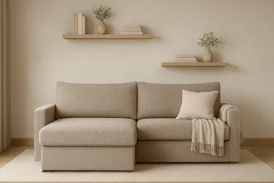 Produktbild von Kaiser Möbel Ecksofa mit Schlaffunktion und Bettzeugablage LUBEKA, Stoff Faro Dunkelbeige Links