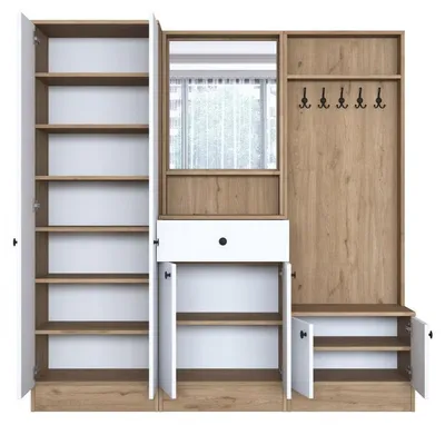 Image de Meuble dentrée Vestiaire en Bois MDF noyer et blanc - L 179,4 × P 35,5 × H 182,8 cm - Style scandinave