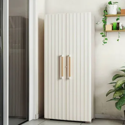 Produktbild von Dmora Outdoor-Schrank Melville 80x45x180h cm Braun-Sand, 3 Ablagen, 2 Türen