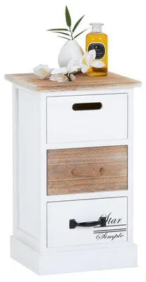 Produktbild von Schubladenschrank SALVA Kommode für Boxspringbett Standregal Aufbewahrungsregal in weiß, Shabby Chic Vintage Look, 3 Schubladen