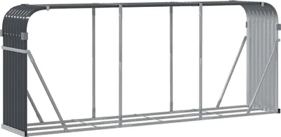 A product shot of a metal wood storage rack.