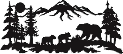 Produktbild von Metall-Wandkunst, Metall-Bär-Familie Kunst, Baum-Berg-Dekoration, Natur-Wand-Nachbildung, Wildtier-Liebhaber-Geschenk, Wandbehang (40" W x 17" H / 100x44cm) - 39.4L" x 17.3W"