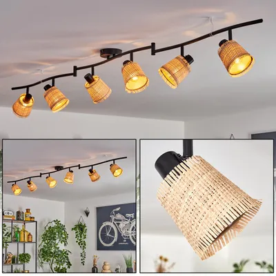 Produktbild von Intissans moderne Deckenlampe aus Metall/Bast in Schwarz/Naturfarben