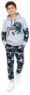 Produktbild von Jungen Hoodie Set – Kapuzenpullover mit Jogginghose - Camouflage - Grau