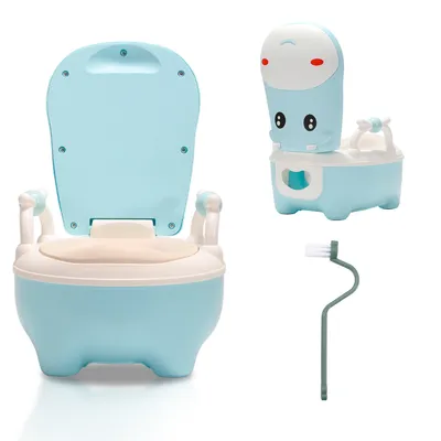 Produktbild von TolleTour Kinder Töpfchen und Toilette für Babys, Babytopf mit WC-Funktion, Kinder Toilettensitz und Trainer mit Griffen und rutschfestem Design blau