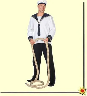 A man in a sailor costume holding a rope.