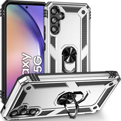 Produktbild von Schutzhülle für Samsung Galaxy A54, Dual Layer Robust Militäre Fallschutz Hülle mit Ringhalterung Ständer Silber