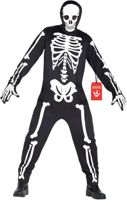 Productafbeelding van Skeleton Kostuum - Doodskop Pak - Halloween Feest - Volledig Skelet Print - Maat XL - Zwart