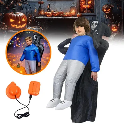 Produktbild von Aufblasbares Sensenmann Kostüm Erwachsene, Halloween Carry Me Der Sensenmann nimmt dich mit! Aufblasbares Kostüm mit Gebläse, leicht 120 bis 150 cm