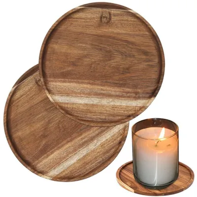 Obrázok produktu pre Drevené podstavce pod sviečky, okrúhle, hnedé, sada 2 kusov, priemer 13 cm