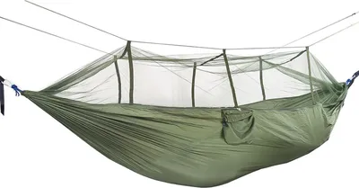 Produktbild von Grafner Hängematte mit Moskitonetz, ultraleicht 640g, Mini Packmaß 20 x 12 cm, bis 200kg, 260 x 140 cm, atmungsaktives Fallschirm-Nylon, Befestigungs-Set, Camping Wandern, Reisehängematte Mücken Netz