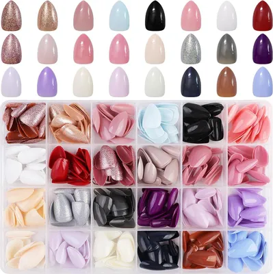 Immagine prodotto di 576 pezzi Set di unghie glitterate a mandorla con lima per unghie