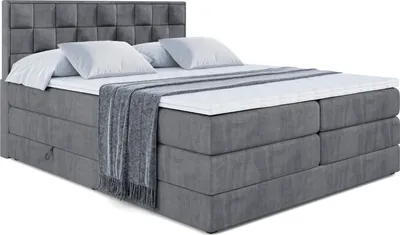 Produktbild von ALTDECOR Boxspringbett mit 2 Matratzen und Topper - 200x200 cm - ZAFIRA-BZ KING - Dunkelgrau Samt - Polsterbett mit, H3- und H4- Matratzen, Bettkasten und Lattenrost, Bett mit Stauraum