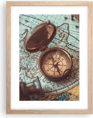 Produktbild von Gerahmtes Poster - Rahmen in heller Eiche - Kompass Vintage Karte - 30x40 cm - Wand Bild - Wanddeko - Wandbilder - Wandposter - Bilderrahmen - Bilder - Kunstdruck - Wandbild - P2NPA30x40-4302