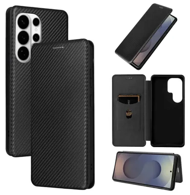 Image de Coque en similicuir pour Samsung Galaxy S26 Ultra 5G, motif carbone, noire