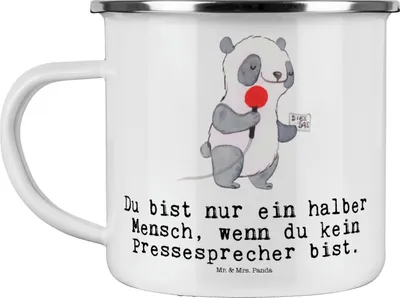 Produktbild von Mr. & Mrs. Panda Emaille Tasse Pressesprecher Herz - Weiß - Geschenk, Pott, Kaffeepott, Haferl, Becher, Teetasse