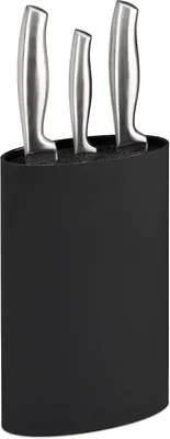 Productafbeelding van Messenblok zonder messen - Messenhouder met borstel - Ovaal - Universeel - Standaard 22x16,5x6,5 cm - Zwart