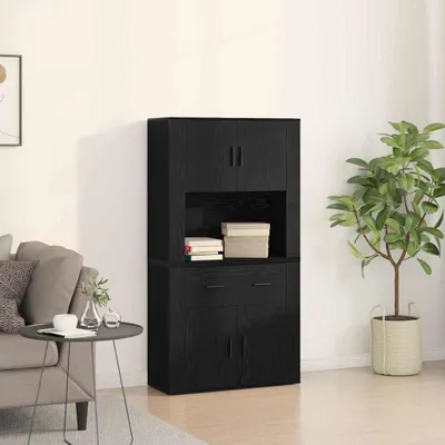 Obrázok produktu pre vidaXL Highboard čierny dubový vzhľad 80 x 33 x 150 cm materiál na báze dreva
