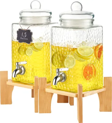 Produktbild von VEVOR Getränkespender, 5,5 L Getränkespender für Partys, Saftspender aus Glas mit Ständer, Zapfhahn aus Edelstahl, Eistee-Limonadensaft-Wasserspender, für Restaurants, Hotels, Partys