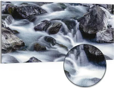 Produktbild von DEQORI Hybrid Leinwand Bild 100x50 cm 'Winterflusslauf' Wandbild Glas flach modern