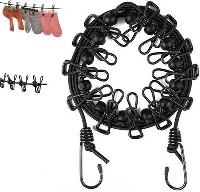 Image de Corde à linge portable Élastique - Corde à linge de voyage avec 12 pinces à linge