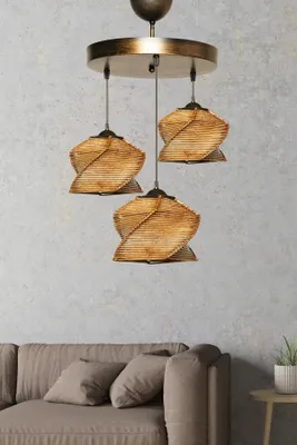 Produktbild von Opviq, Elegante Antike Deckenleuchte, Metallkörper, 35 cm Durchmesser, 85 cm Höhe | 3 x E27 Fassung, max. 40 W | Rustikales Design in Braun, ideal für Wohnräume.