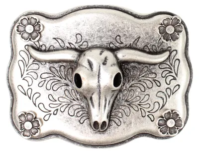 Produktbild von FRONHOFER Büffelkopf Gürtelschnalle silber 4 cm, Longhorn Western Schnalle