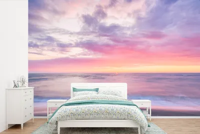 Produktbild von MuchoWow® Fototapete für Wohnzimmer oder Schlafzimmer Wandtapete Vinyl Motivtapete Strand - Pastell - Sonnenuntergang - 330x220 cm - Fototapeten
