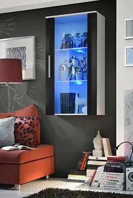 Produktbild von Weiß Hänge Vitrine Wohnzimmer Wandschrank Luxus Designer Regal Einrichtung