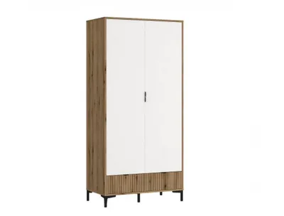 Produktbild von Kleiderschrank Ricko mit 2 Türen und 2 Schubladen, aufklappbar, 198x91,5x56 cm (HxBxT)