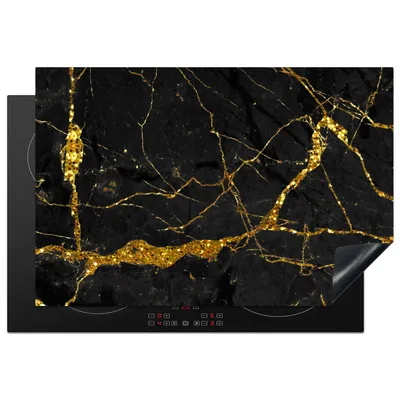 Obrázok produktu pre KitchenYeah® Kryt varnej dosky mramor - zlatý - čierny - mramorový vzhľad - luxusný - trblietavý, 77x51cm, kuchynská dekorácia, keramický kryt varnej dosky, krycia doska na varnú dosku