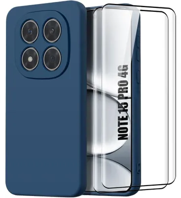 Image de Coque + 2 Verres Trempés pour Xiaomi Redmi Note 15 Pro 4G, Silicone Liquide Antichoc - Bleu Marine