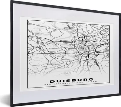 Produktbild von MuchoWow® Gerahmtes Poster Karte - Duisburg - Stadtplan - Wegbeschreibung 40x30 cm - Poster mit Schwarzem Bilderrahmen Wandposter Rahmen Foto Bilder - Bilderrahmen - Poster im Rahmen