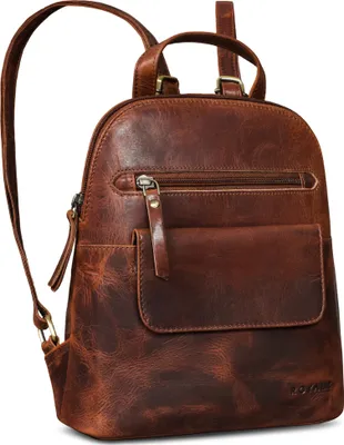 Produktbild von ROYALZ "Providence" Echtleder Rucksack Damen klein elegant - Rucksackhandtaschen Leder für Frauen - Moderner Mini Lederrucksack im Vintage Look Cityrucksack