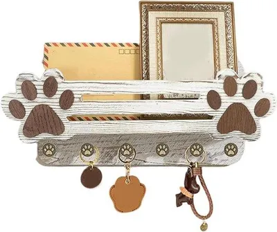 Productafbeelding van Wandhaken - Sleutelhouder - Huisdierbenodigdheden - Zes haken - 34 x 20 cm - Wit