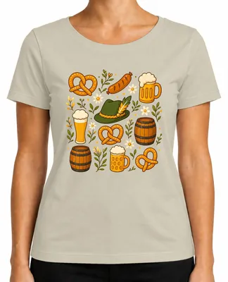 Produktbild von Brezel Bier Fass Trachtenhut Trachtenshirt Lederhose Damen T-Shirt, Natur, XXL