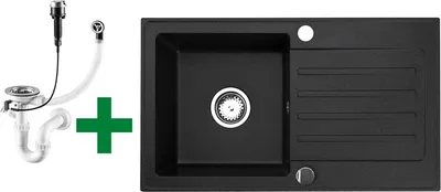 Produktbild von [Granitspüle 76x44 Schwarz]Hochwertig beidseitig Montierbar Küchenspüle Eckig Einbaugranitspüle Granit Spülbecken f. Unterschränke ab 45 cm inkl.Siphon Set