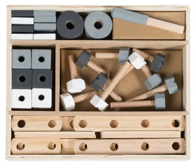 Productafbeelding van roba Houten bouwkist, kinderspeelgoedset met 48 onderdelen, houten gereedschapskist, geschikt voor kinderen vanaf 3 jaar