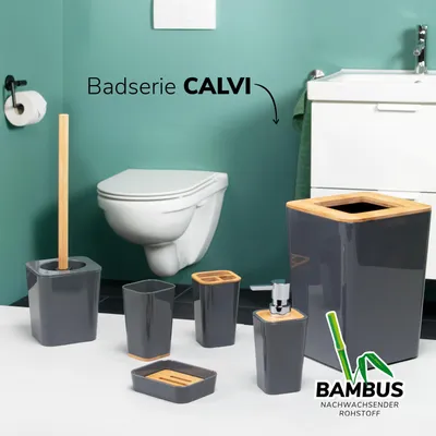 Obrázok produktu pre bremermann kôš na kozmetiku CALVI z bambusu a plastu | odpadkový kôš | odpadkový kôš 5,5 l, sivý